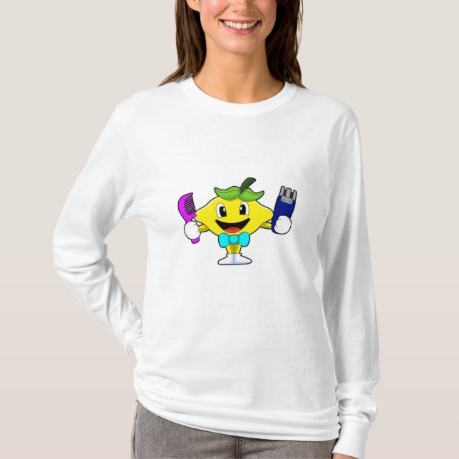 T-shirt Citron comme coiffeur avec peigne et razor (Devant)