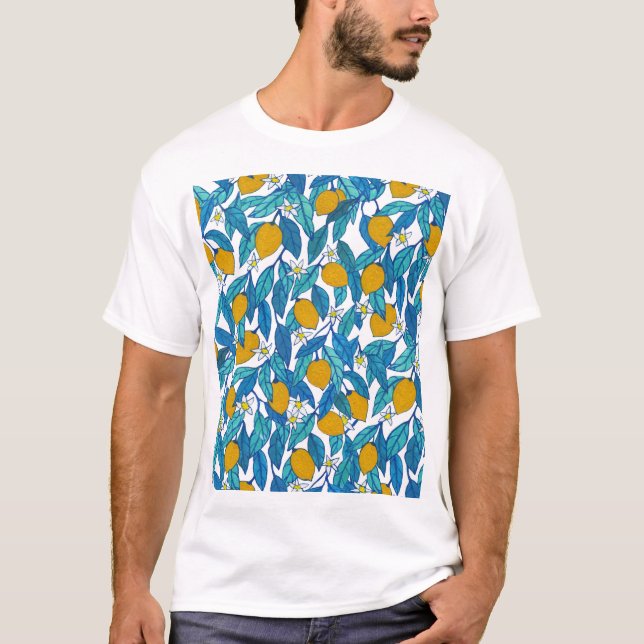 T-shirt Citron fleuri : Aquarelle Florale Design. (Devant)