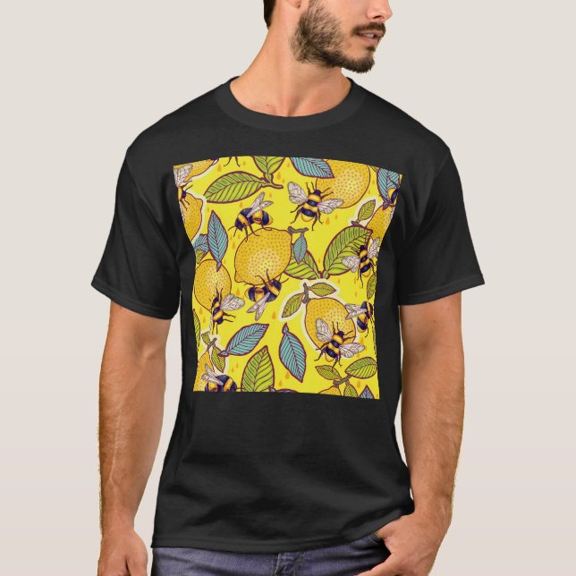 T-shirt Citron Jaune Et Jardin Des Abeilles. (Devant)