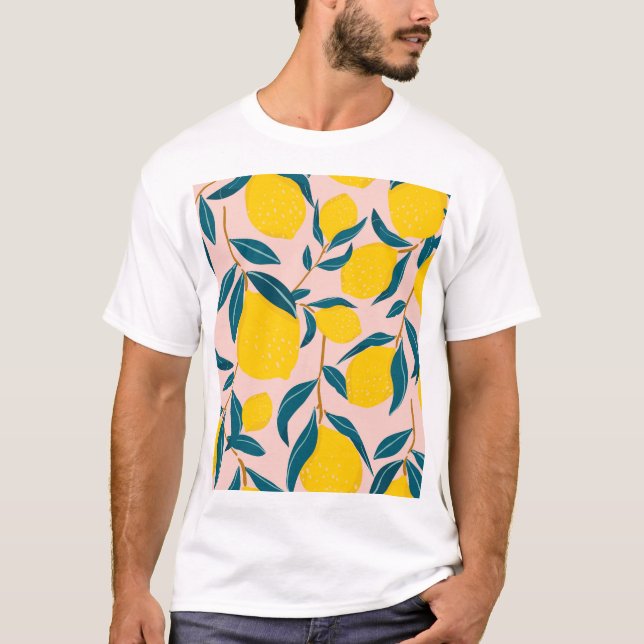 T-shirt citrons illustrés : motif transparent rose (Devant)