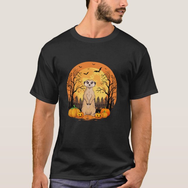 T-shirt Citrouille Avec Costume Amusant Halloween Meerkat  (Devant)