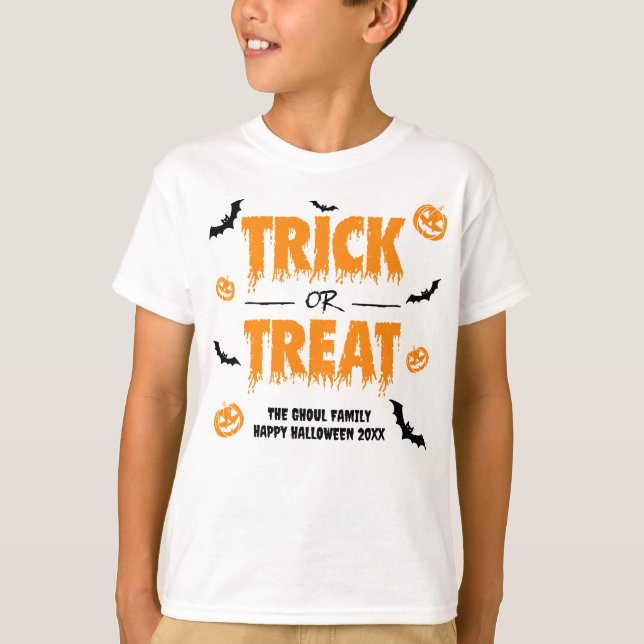 T-shirt Citrouille Bat Trick ou Traiter Thème de lumière 2 (Devant)