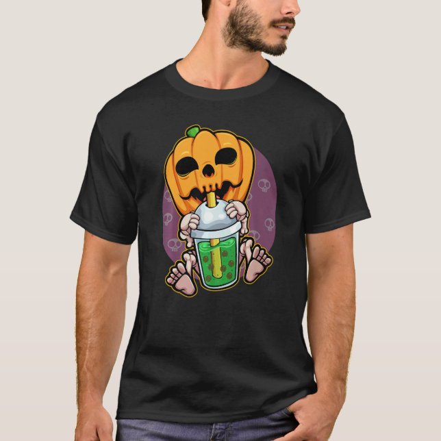 T-shirt Citrouille Boire Boba Lazy Costume Halloween Jack (Devant)