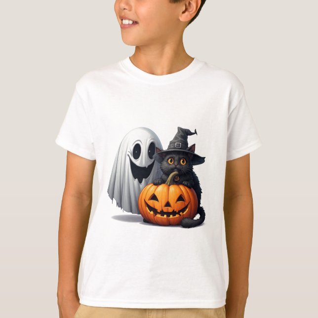 T-shirt Citrouille Chat Fantôme Épouvantable Halloween 🎃 (Devant)