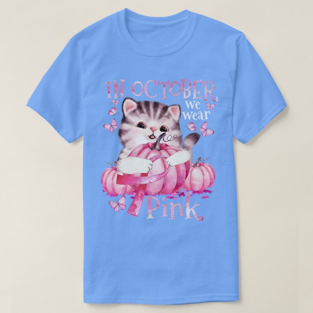 T-shirt Citrouille Chat Halloween En Octobre Nous Portons  (Design devant)