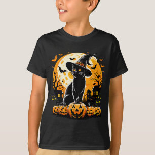T-shirt Citrouille Chat Noir Avec Chapeau De Sorcière Plei
