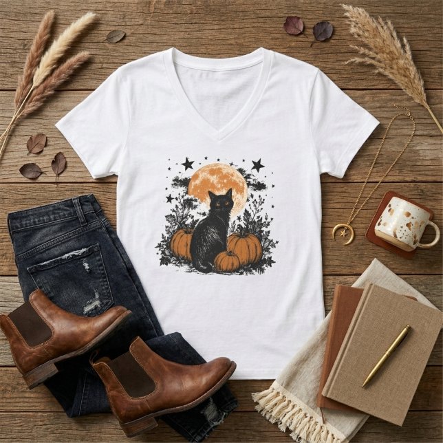 T-shirt Citrouille Chat Noir Halloween (Créateur téléchargé)