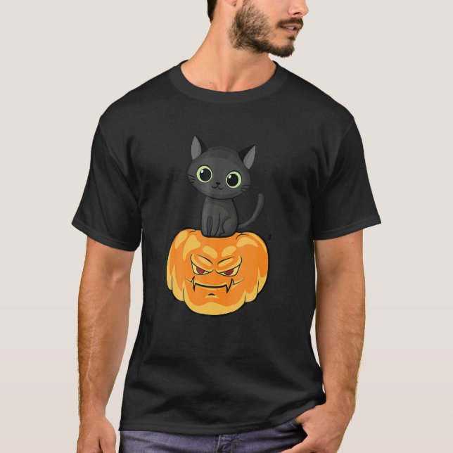 T-shirt Citrouille Chat Pleine Lune Jack O Lantern Hallowe (Devant)