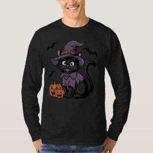 T-shirt Citrouille Chat Sorcière Chat noir Costume d'Hallo