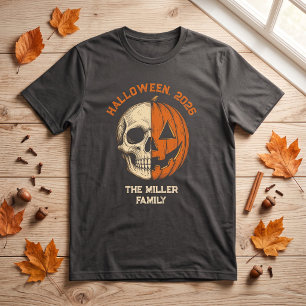 T-shirt Citrouille crâne à visage divisé vintage Halloween