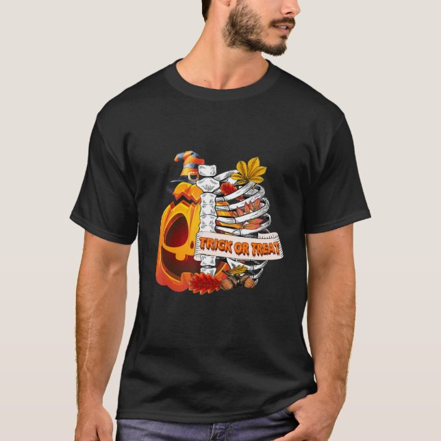 T-shirt Citrouille Crâne Cool Trace Ou Traiter Halloween (Devant)