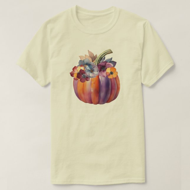 T-shirt Citrouille d'automne avec fleurs (Design devant)