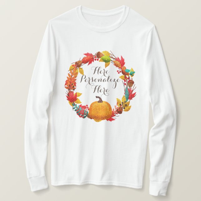 T-shirt Citrouille d'automne et feuilles d'automne (Design devant)