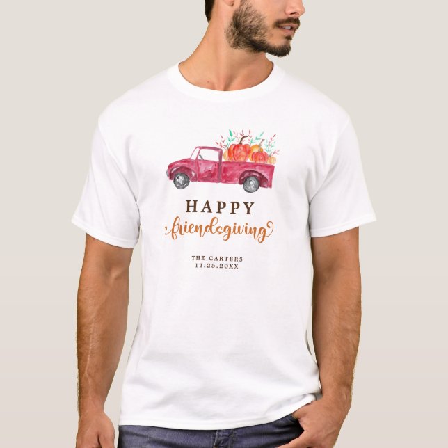 T-shirt Citrouille de camion rouge Friendsgiving Automne S (Devant)