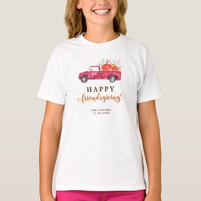 T-shirt Citrouille de camion rouge Friendsgiving Automne S (Devant)
