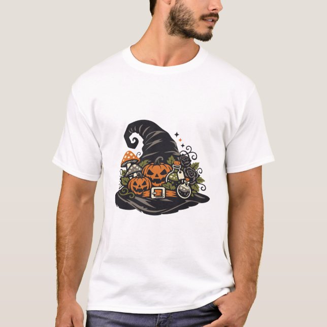 T-shirt Citrouille de chapeau de sorcière Halloween (Devant)