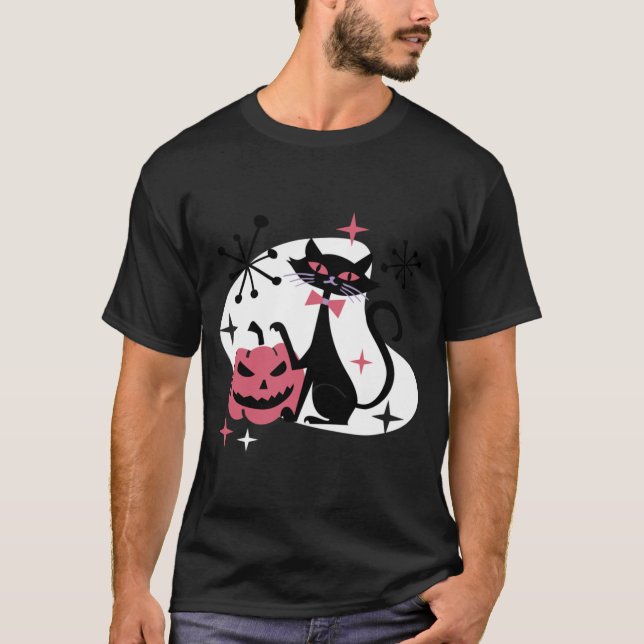 T-shirt Citrouille de chat noir rétro milieu de siècle Hal (Devant)