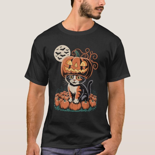 T-shirt Citrouille de chats d'Halloween (Devant)