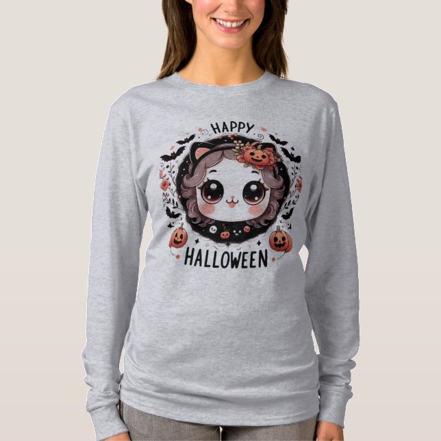 T-shirt Citrouille de chats Kawaii Halloween pour  (Devant)