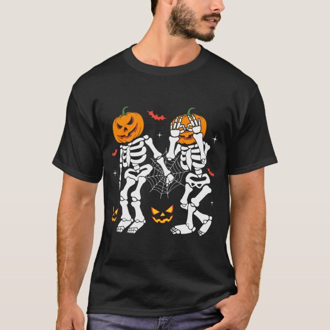 T-shirt Citrouille de danse branché Halloween Squelette Gr (Devant)