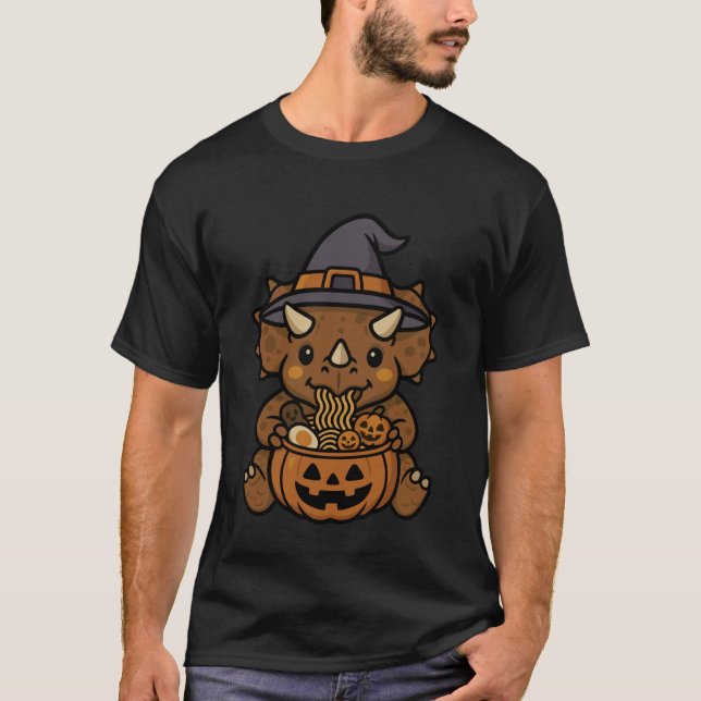 T-shirt Citrouille de dinosaure Tricératops effrayant Rame (Devant)