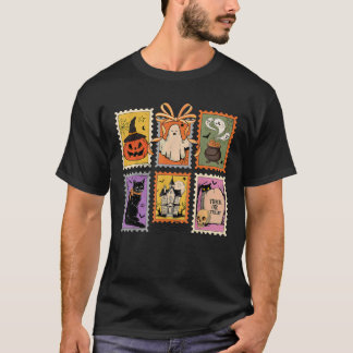 T-shirt Citrouille de Halloween Chat Fantôme Crâne Coquett