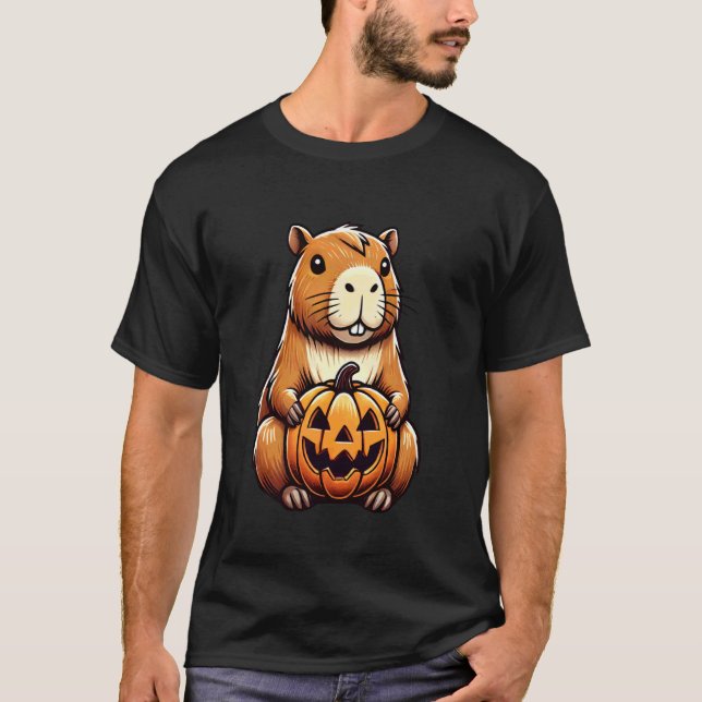 T-shirt Citrouille de Halloween Jack O Lantern Capybara Mi (Devant)