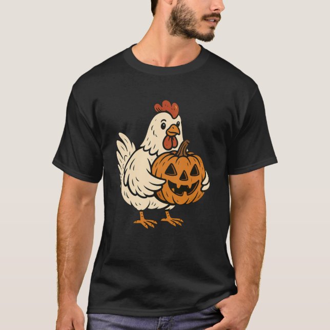 T-shirt Citrouille de Halloween Jack O Lantern de poulet m (Devant)