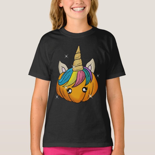 T-shirt Citrouille de Halloween Unicorn (Devant)