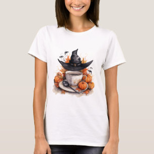 T-shirt Citrouille de la coupe de café sorcière d'Hallowee