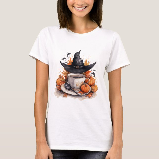 T-shirt Citrouille de la coupe de café sorcière d'Hallowee (Devant)