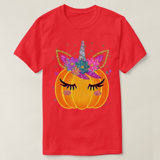 T-shirt Citrouille de la licorne mignonne Halloween Thanks (Design devant)
