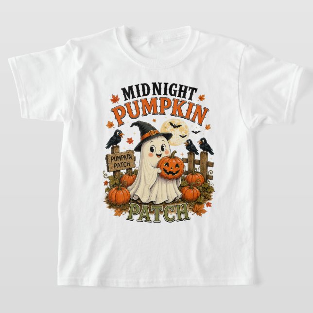 T-shirt Citrouille de minuit Patch Fantôme Halloween (Poser)