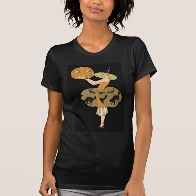 T-shirt Citrouille de sorcière Art Déco Jack O Lantern Cha (Devant)