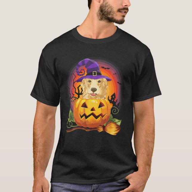 T-shirt Citrouille de sorcière Golden Retriever Halloween  (Devant)