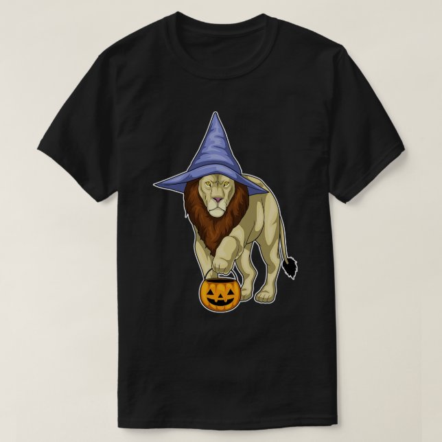 T-shirt Citrouille de sorcière Halloween Lion (Design devant)