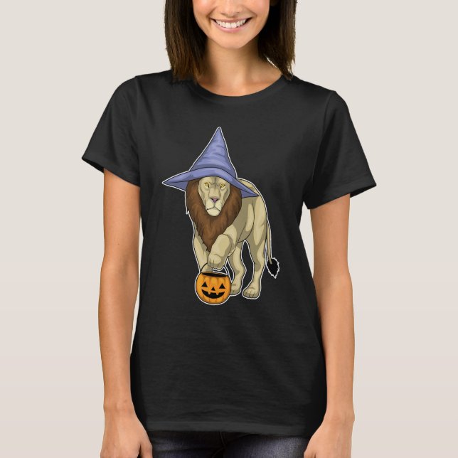 T-shirt Citrouille de sorcière Lion Halloween (Devant)