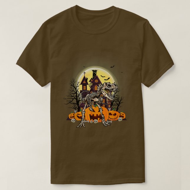T-shirt Citrouille de squelette de dinosaure T rex avec co (Design devant)