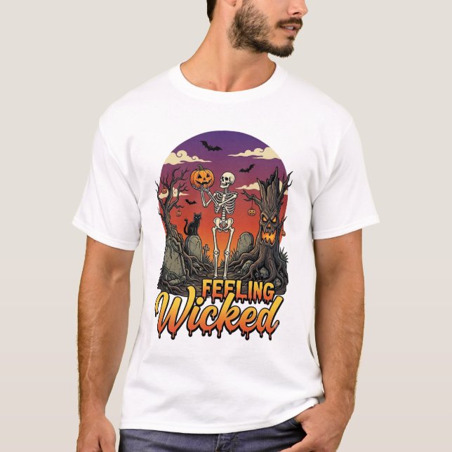 T-shirt Citrouille de squelette méchant Fefling arbre chat (Devant)