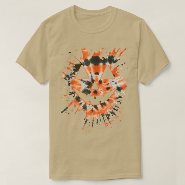 T-shirt Citrouille de teinture orange face Jack-o'-lantern (Design devant)