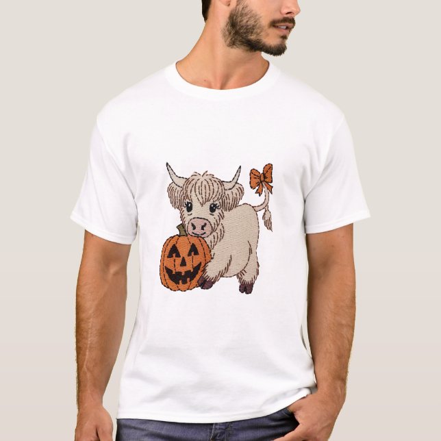 T-shirt Citrouille de vache des Highlands Halloween (Devant)