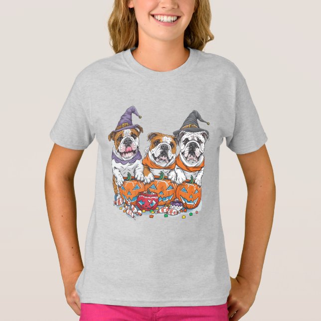 T-shirt Citrouille des Bulldogs anglais d'Halloween (Devant)