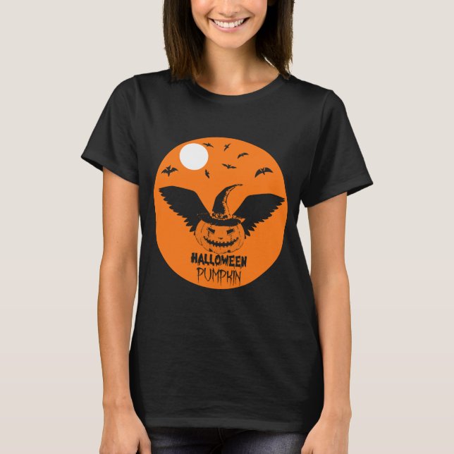 T-shirt Citrouille d'Halloween avec Casquette sorcier et c (Devant)