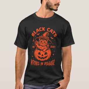T-shirt Citrouille d'Halloween Chat Noir Imprimé avec Chap