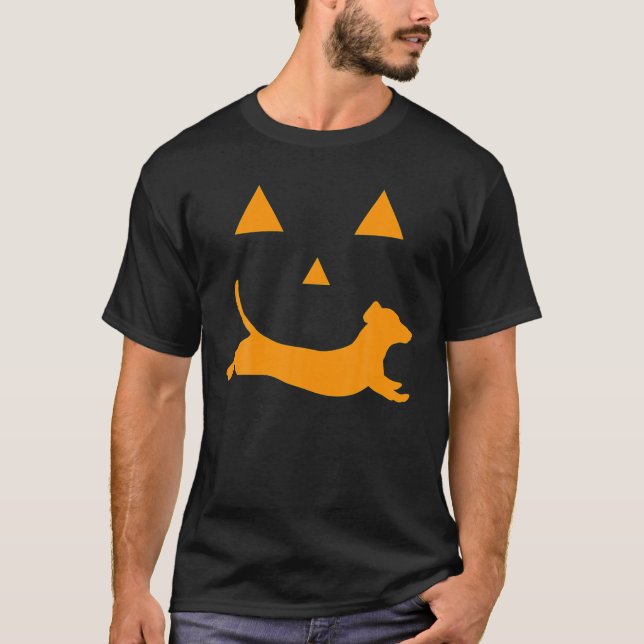 T-shirt Citrouille d'Halloween Dachshund Jack-O'Lantern (Devant)