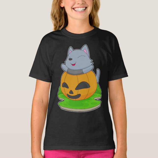 T-shirt Citrouille d'Halloween de chat (Devant)