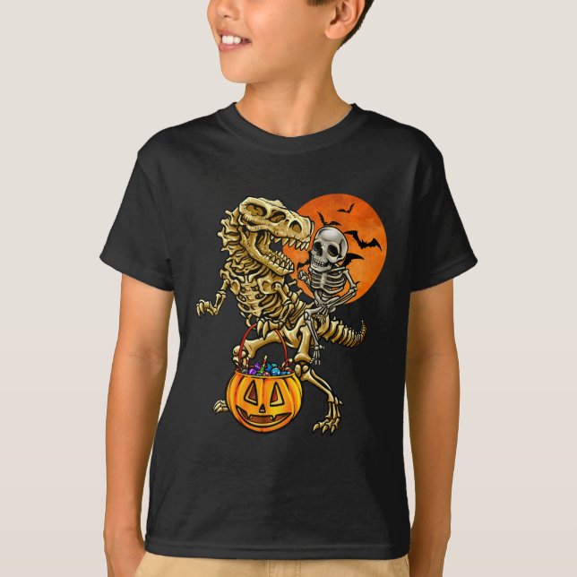 T-shirt Citrouille d'Halloween de dinosaure squelette pour (Devant)