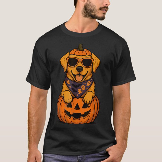 T-shirt Citrouille d'Halloween de Labrador Retriever jaune (Devant)
