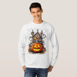 T-shirt Citrouille d'Halloween devant la Maison Décorée