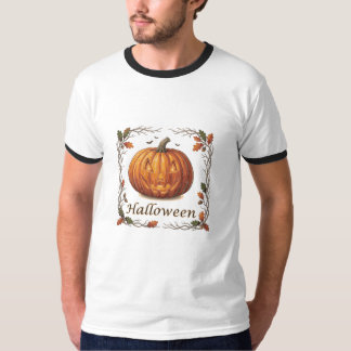 T-shirt Citrouille d'Halloween effrayante Cadre de feuille